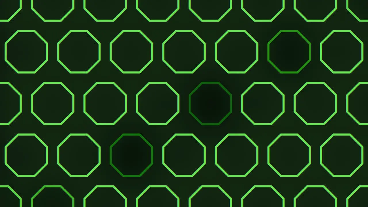 Seamless neon green hexagons pattern on black gradient