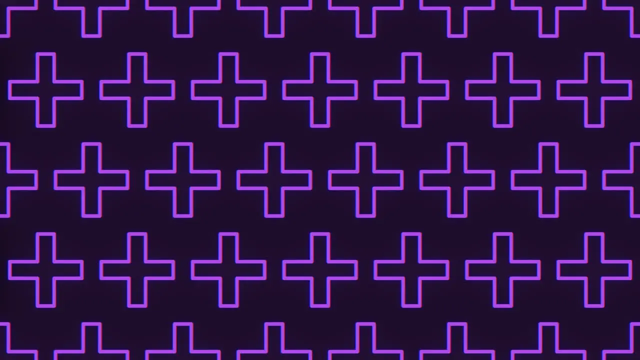 Seamless neon purple crosses pattern on black gradient