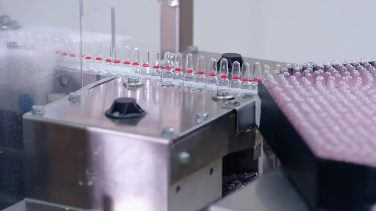 Pharmaceutical manufacturing line Medical ampoules on production line