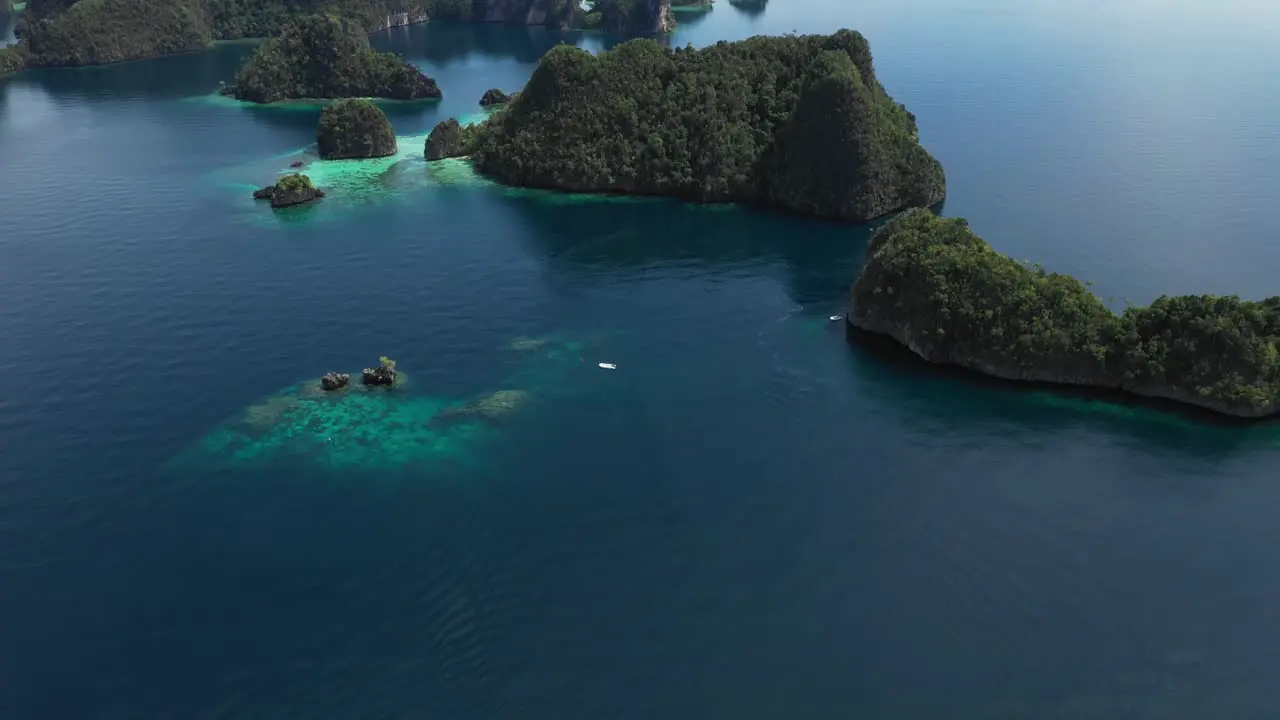 Areal shot over the beautiful lagoon of Misool in Indonesia