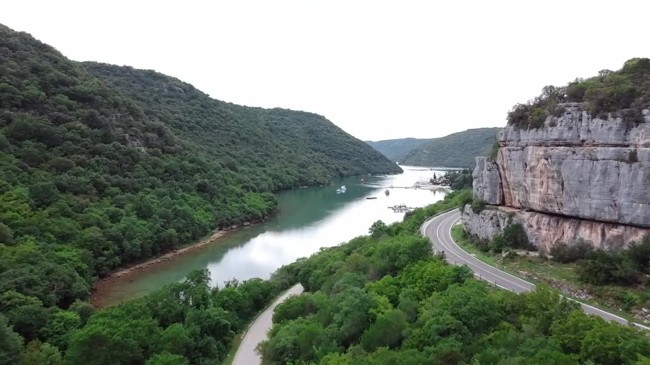 Flying across the valley to a sea canal