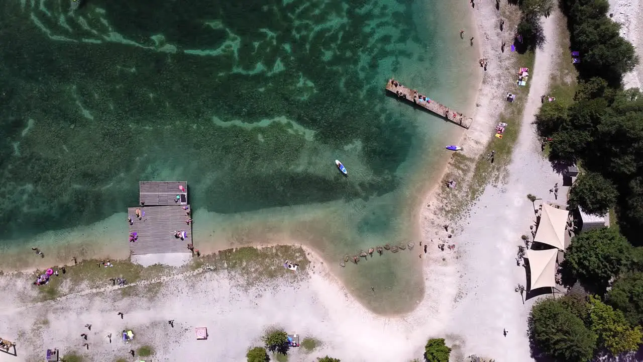 Top down shot of people on a lake in summer time