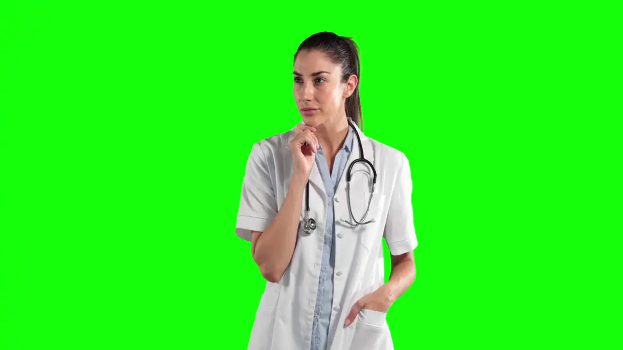 Animation of a Caucasian woman wearing surgeon blouse and scrumbs in a green background