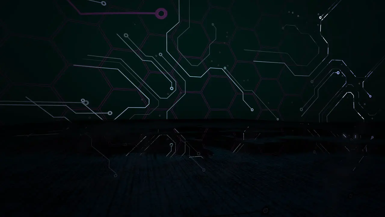 Cyberpunk animation background with computer chip lines and grid