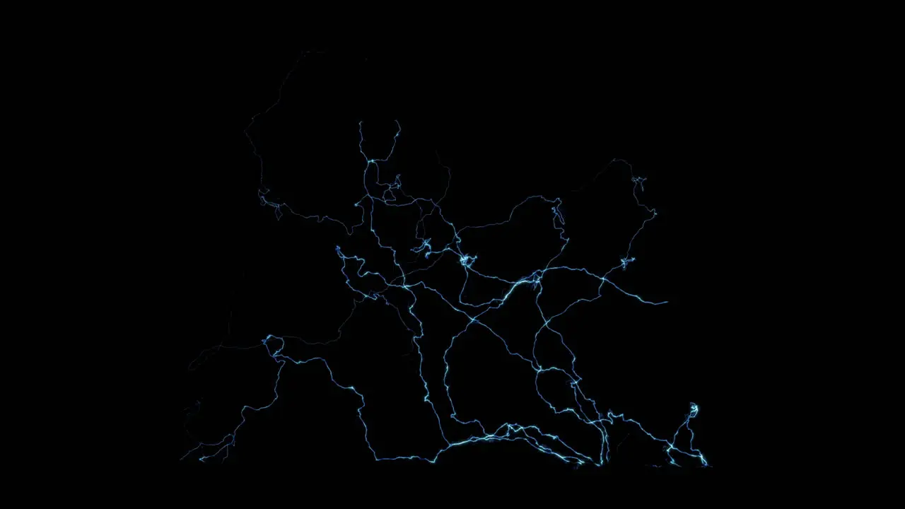 Cluster of electrical rays in slow motion simulation of Thor's powers