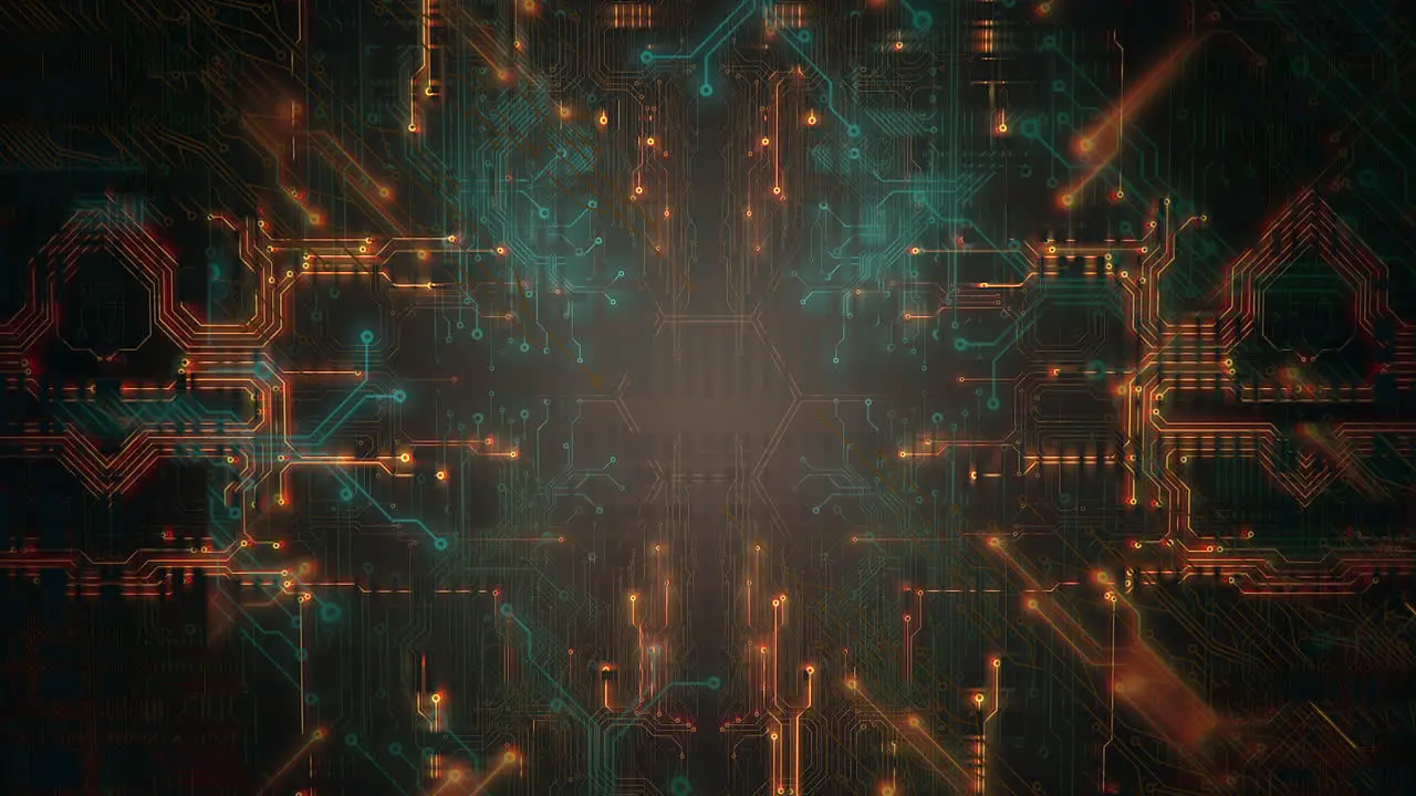 Cyberpunk animation background with computer chip lines and grid 1