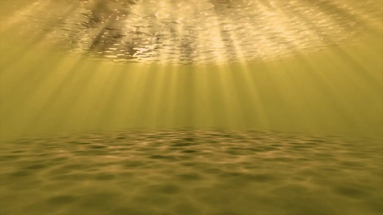 Underwater ocean sandy seafloor 3D animation motion graphics reflection sun rays on sandbar visual effect background yellow gold