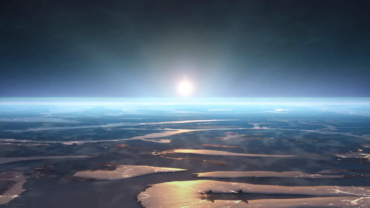 Wide shot of Planet Earth horizon atmosphere from space