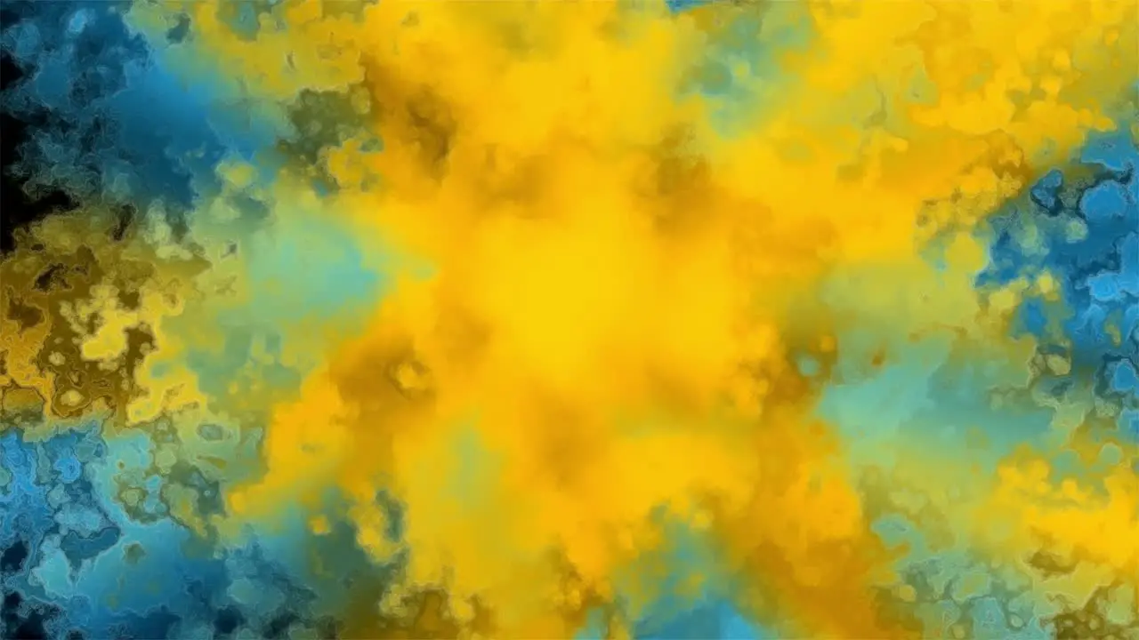 Animation of a blue and yellow frost-like structure builds up and fills the screen and then fades