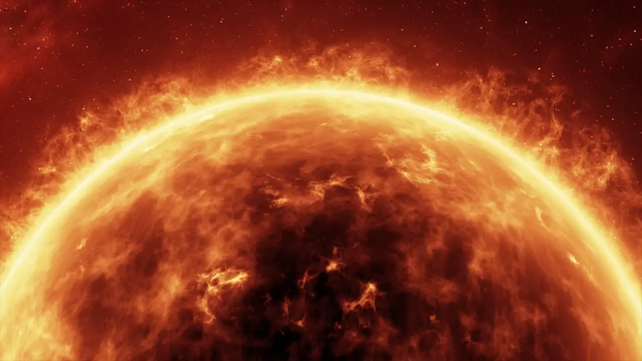 Highly detailed 3D VFX render of the Sun with high energy solar storms and coronal mass ejections