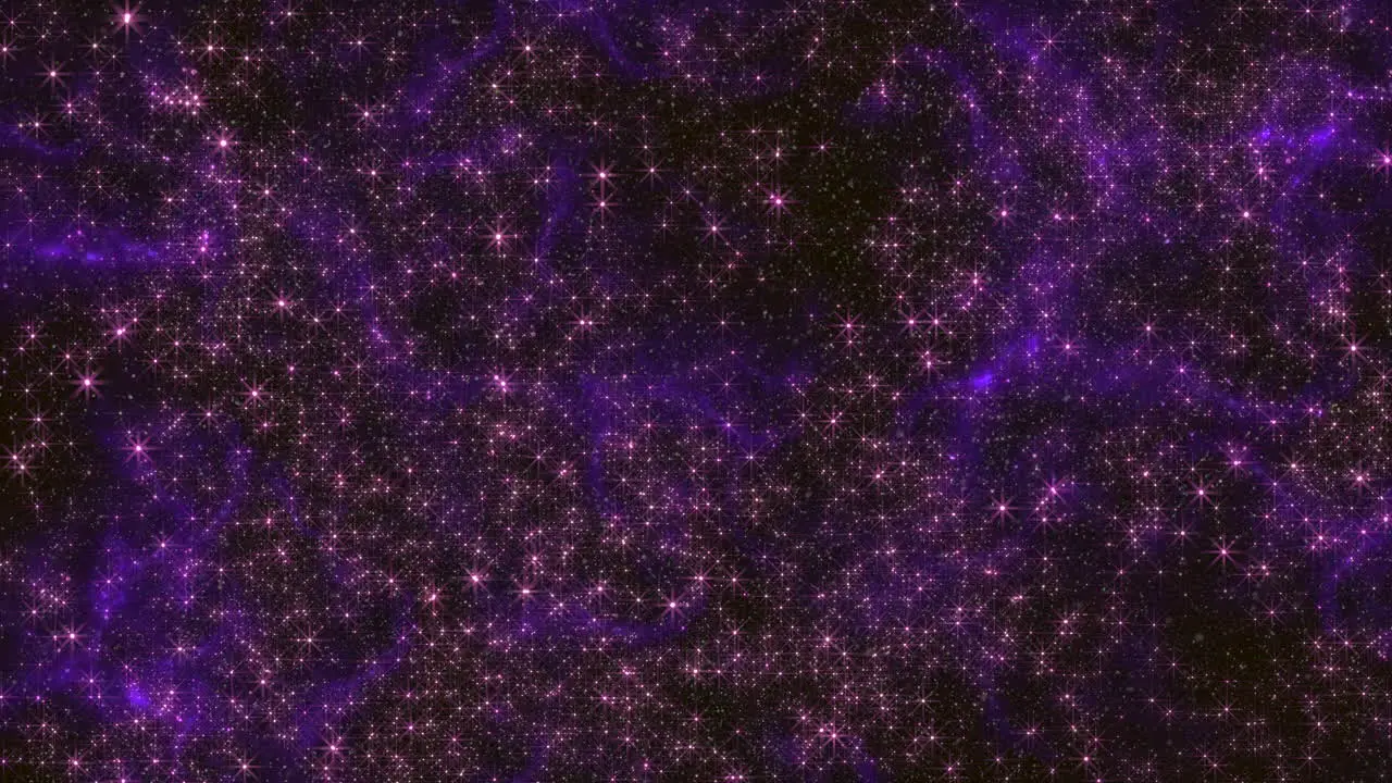 Chaos moving purple sparkles and stars in deep galaxy