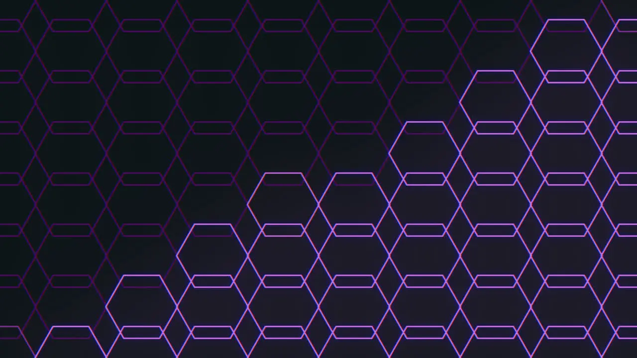 Seamless neon purple hexagons pattern on black gradient