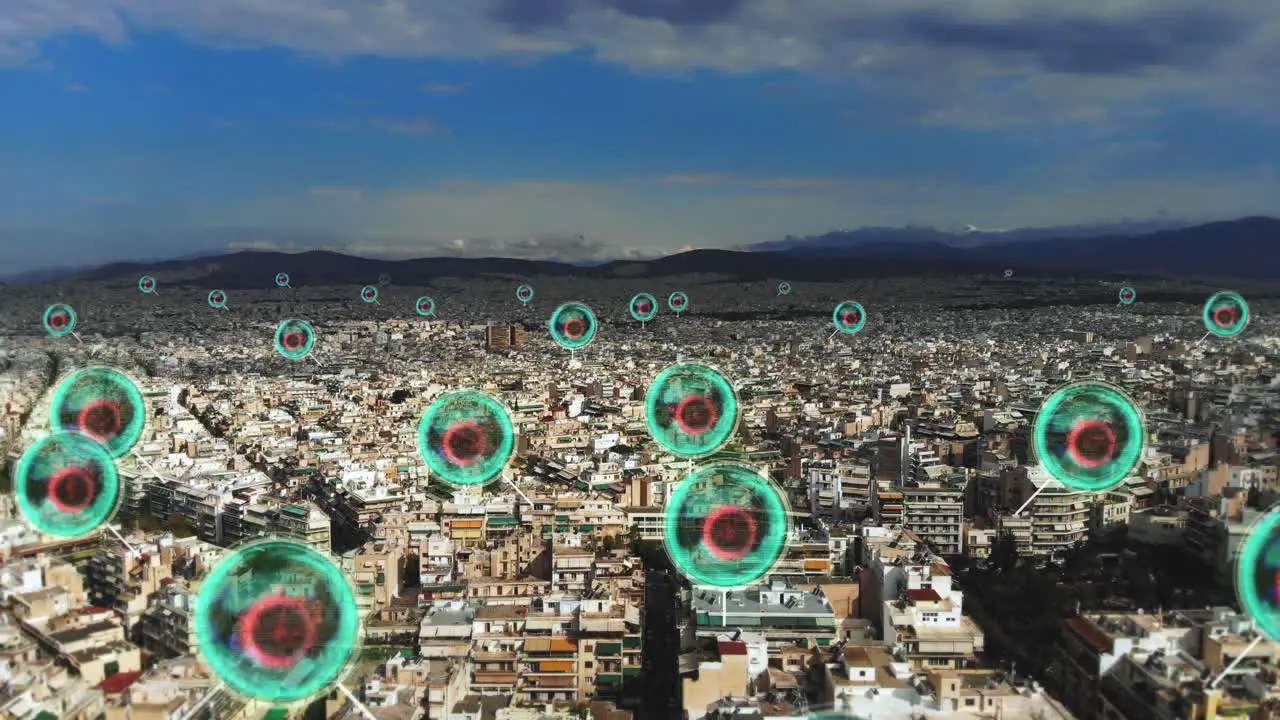 Aerial Cityscape Virus Pinpoints Infected Areas Grow Virus Spreading