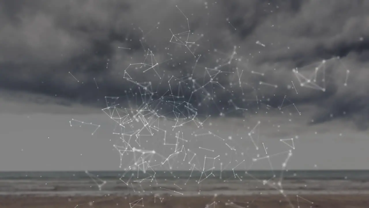 Animation of network of connections over seaside landscape