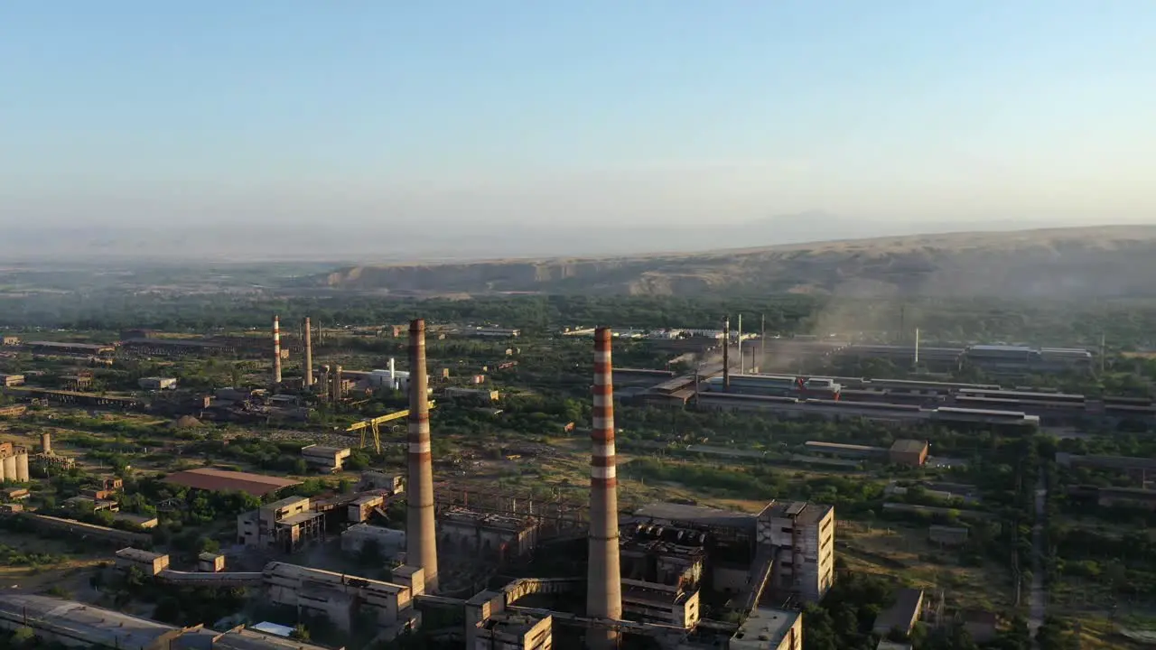 Aerial View Of Chimneys Of An Abandoned Soviet Factory In Ghost Town Of Akarmara In Tkvarcheli Georgia