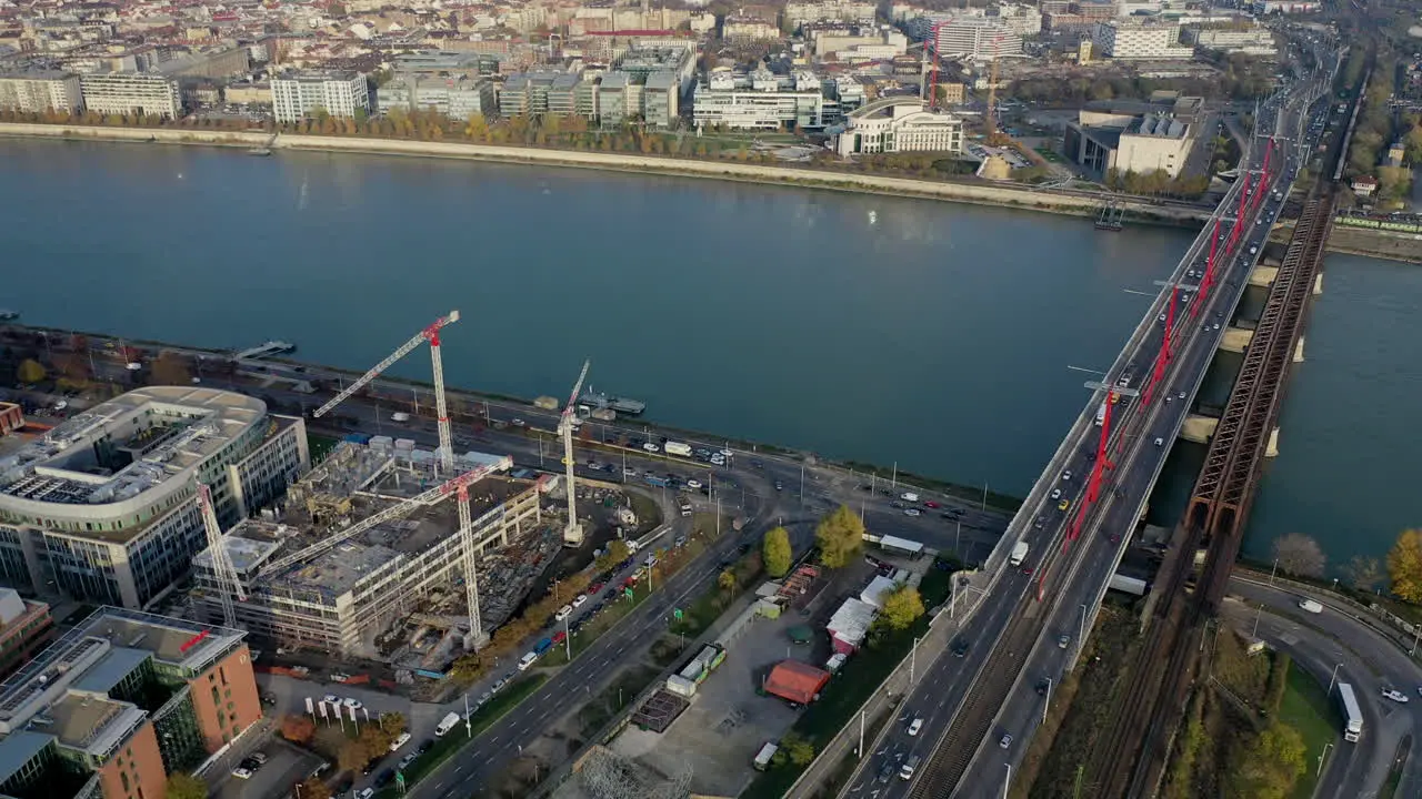 Aerial perspective bridge on the Danube river in Budapest