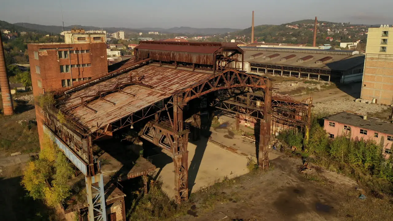 Drone view on the old rusty steelwork district in hungary