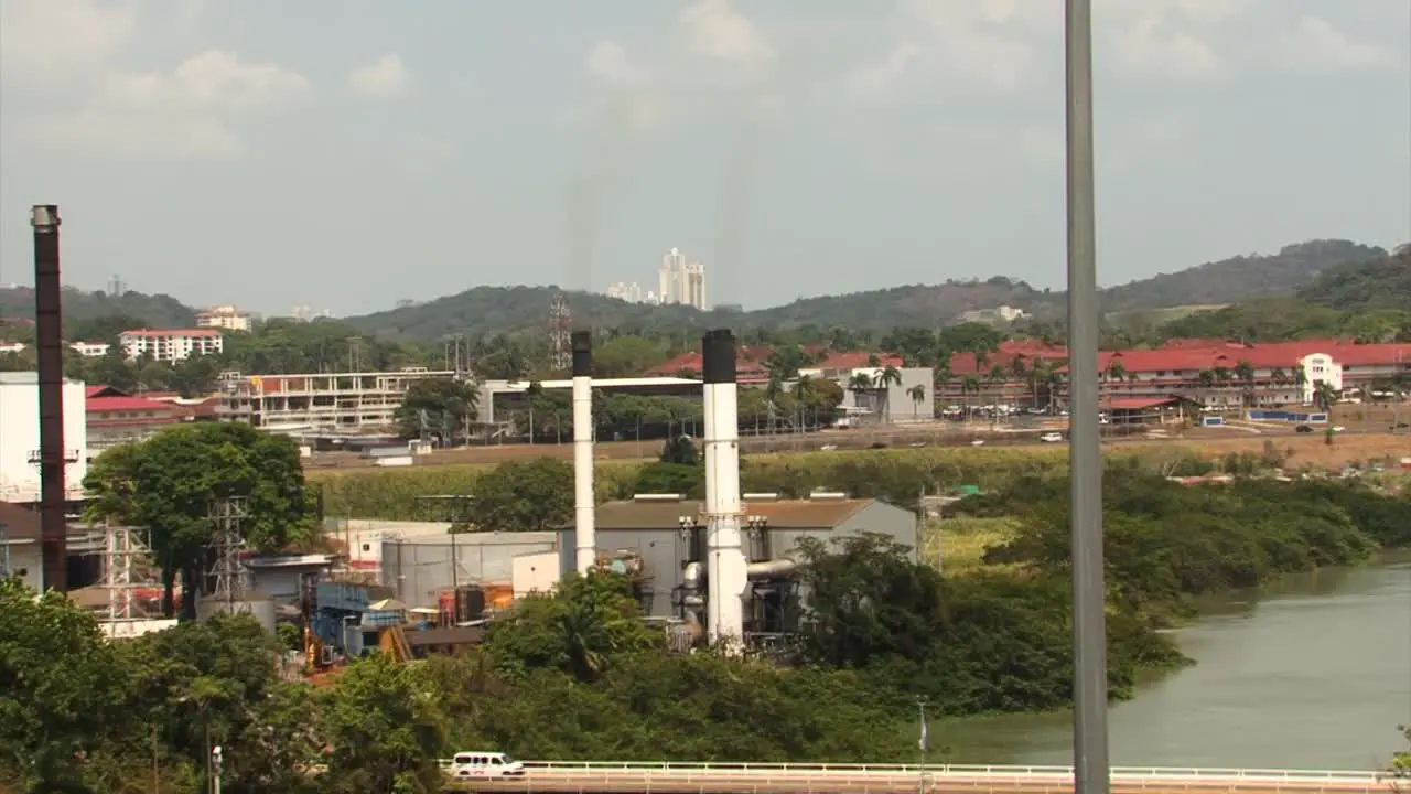 Traffic and buildings around Miraflores Locks Panama Canal