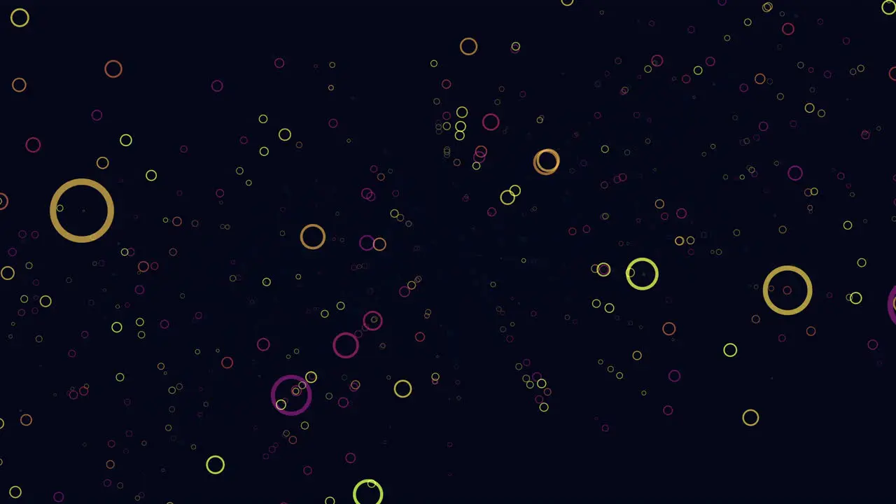 Random flying digital abstract neon rings in dark galaxy