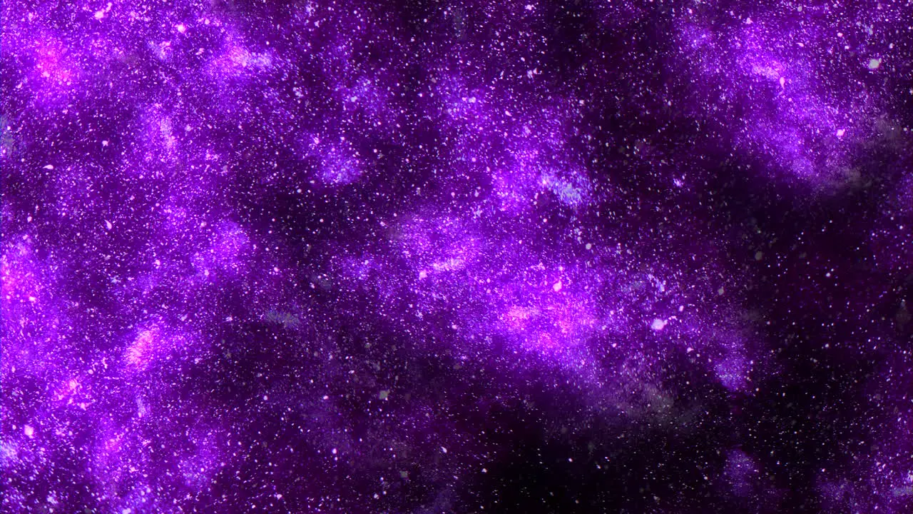 Universe with flying stars with glitters and purple clouds