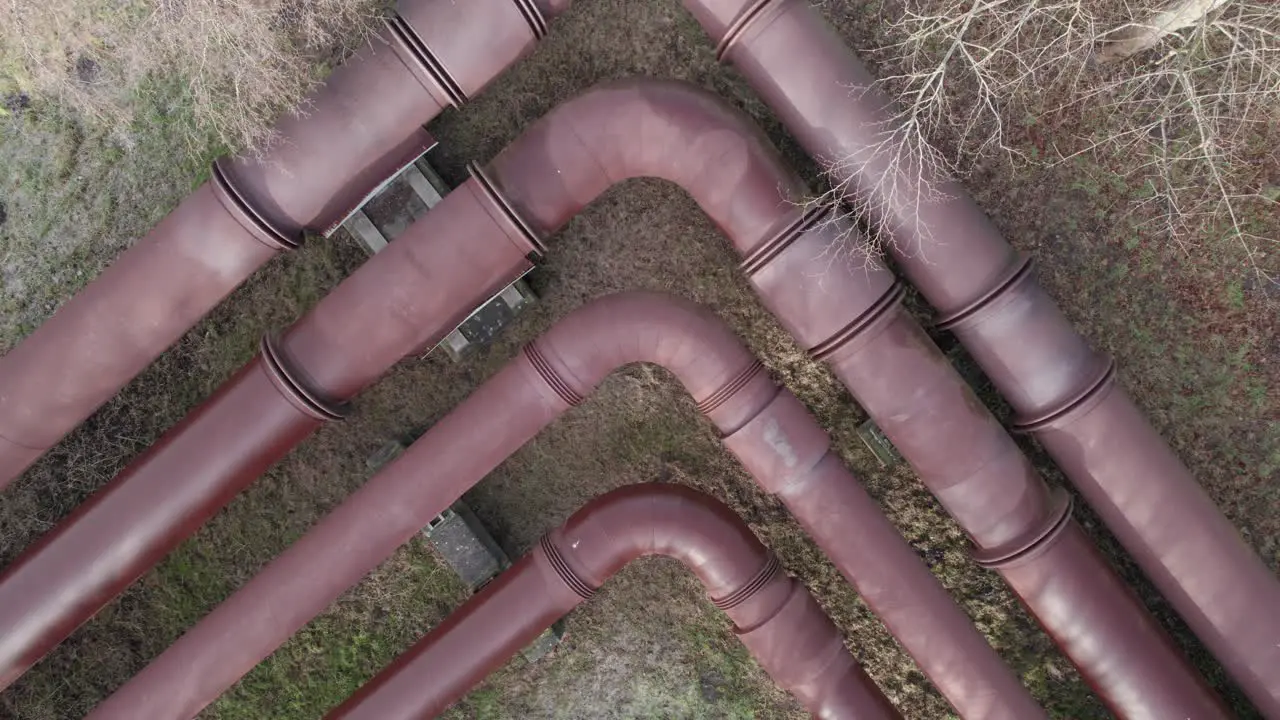 Zooming Out View of Industrial Piping Water Pipes Cooling Boom Shot