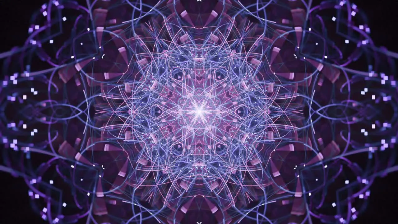 Sacred cosmic mandala lines fusion in purple blue rosette fast trippy trance light energy fractal kaleidoscope music vj vlog seamless looping abstract background