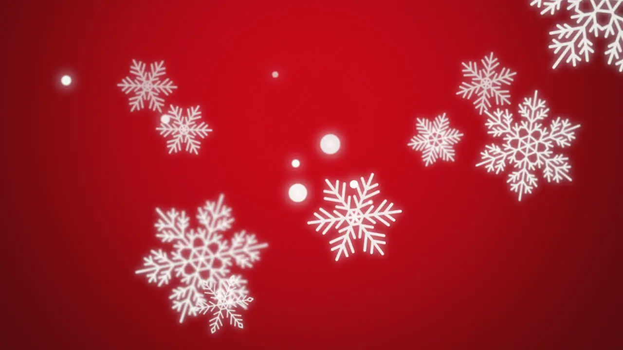 Falling white snowflakes and snow on red gradient