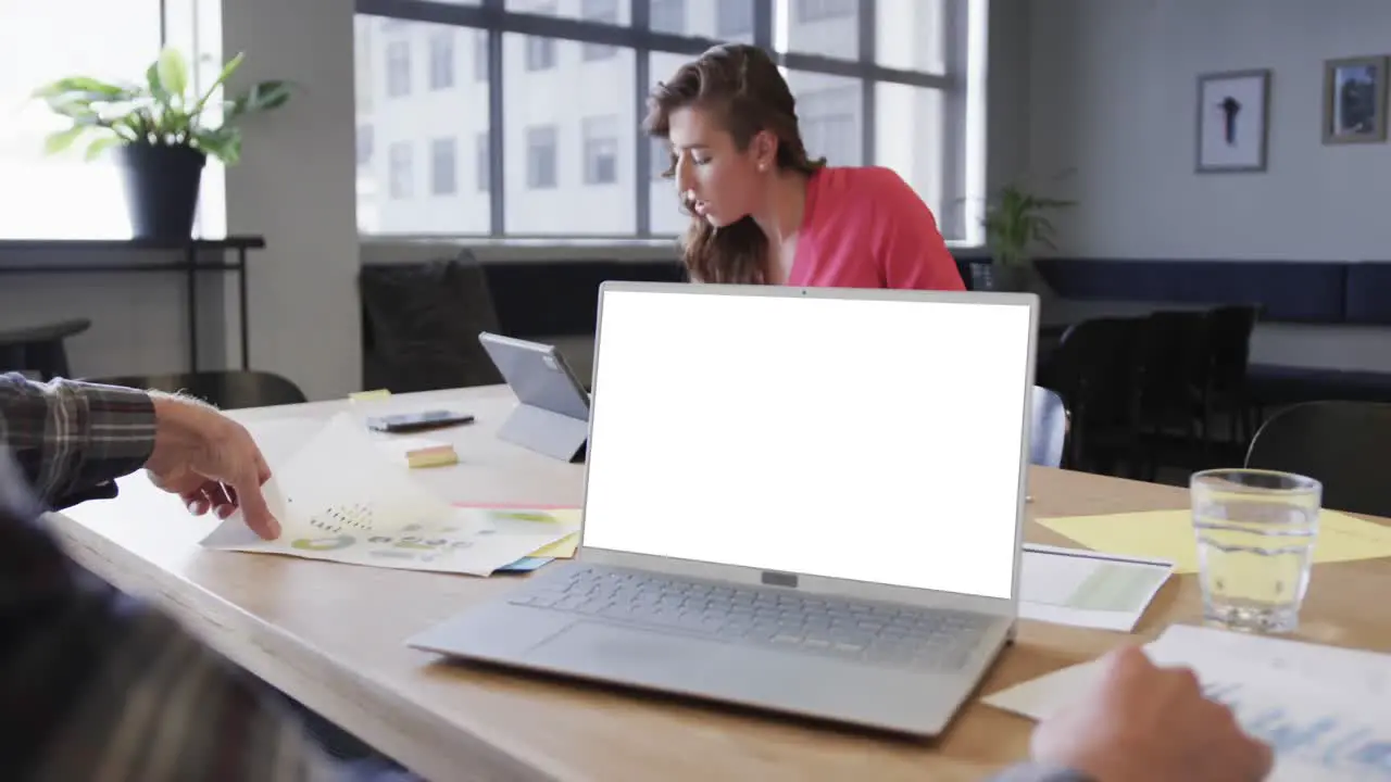 Laptop with video call with blank screen on office desk