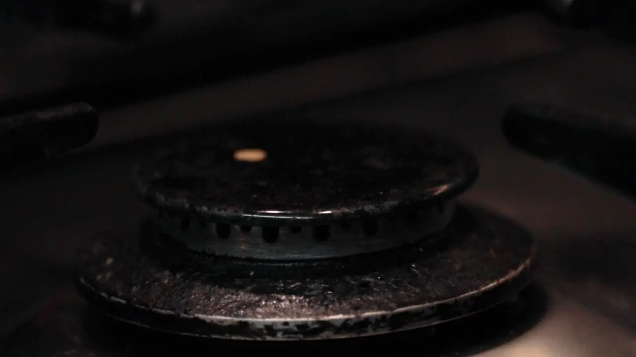 Close up of Smaller Gas Hob Ring Igniting to Flame on Cooker