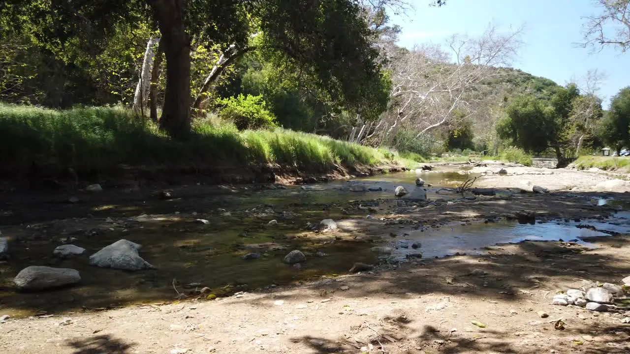 Pan shot of a small stream of water in a nature type of area