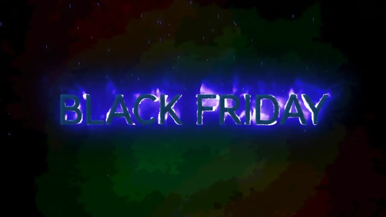 Animation of black friday text in burning flames over dark background