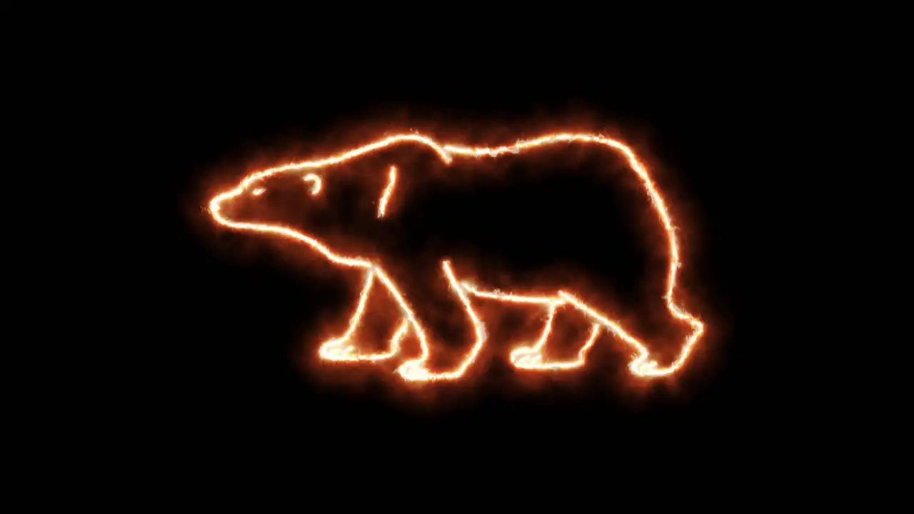 Profile of polar bear outline of burning flames and polar bear in neon lights