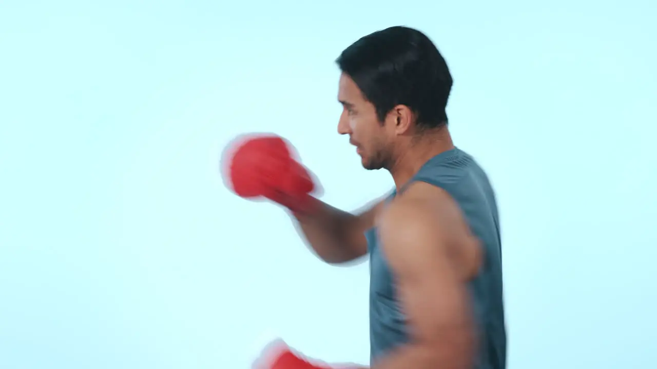 Fight training and boxing man on a studio