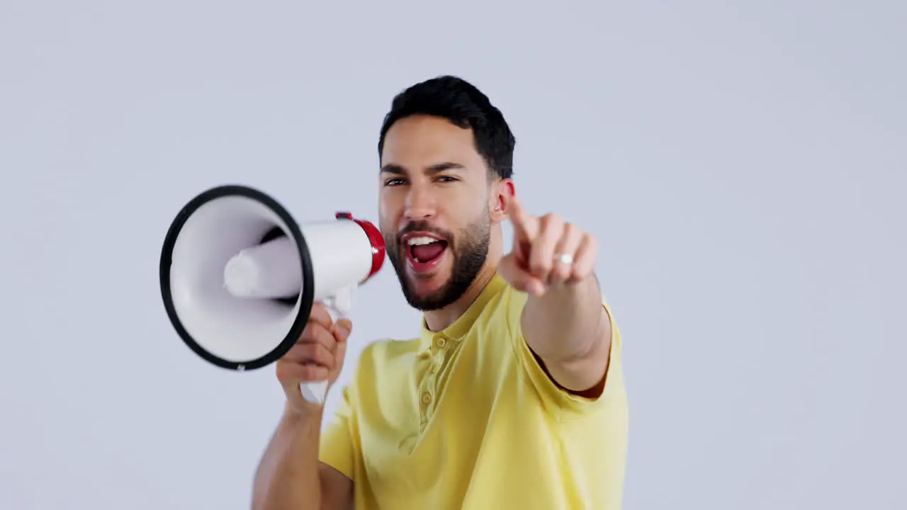 Man in studio with megaphone