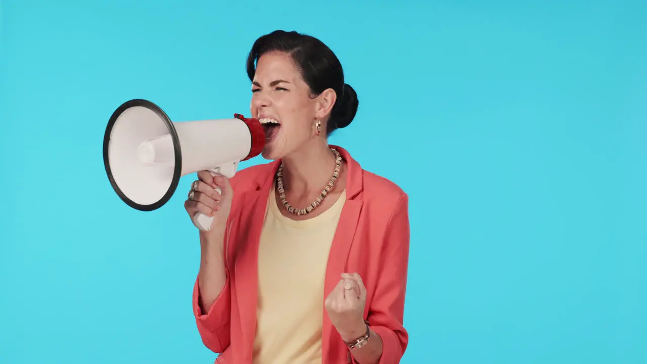 Studio shouting or woman with megaphone