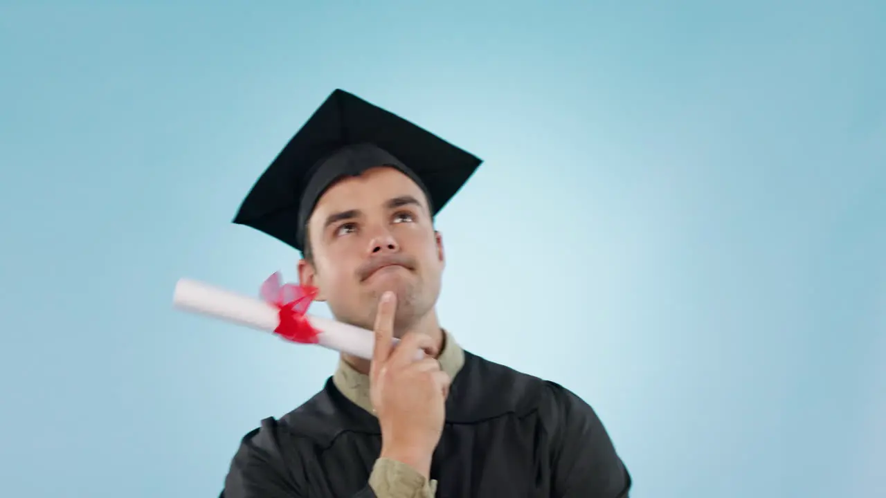 Graduation man and thinking in studio