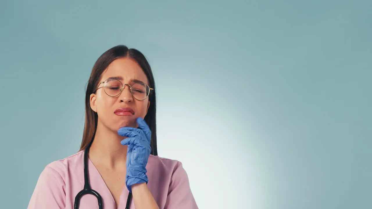 Studio woman confused and doctor thinking