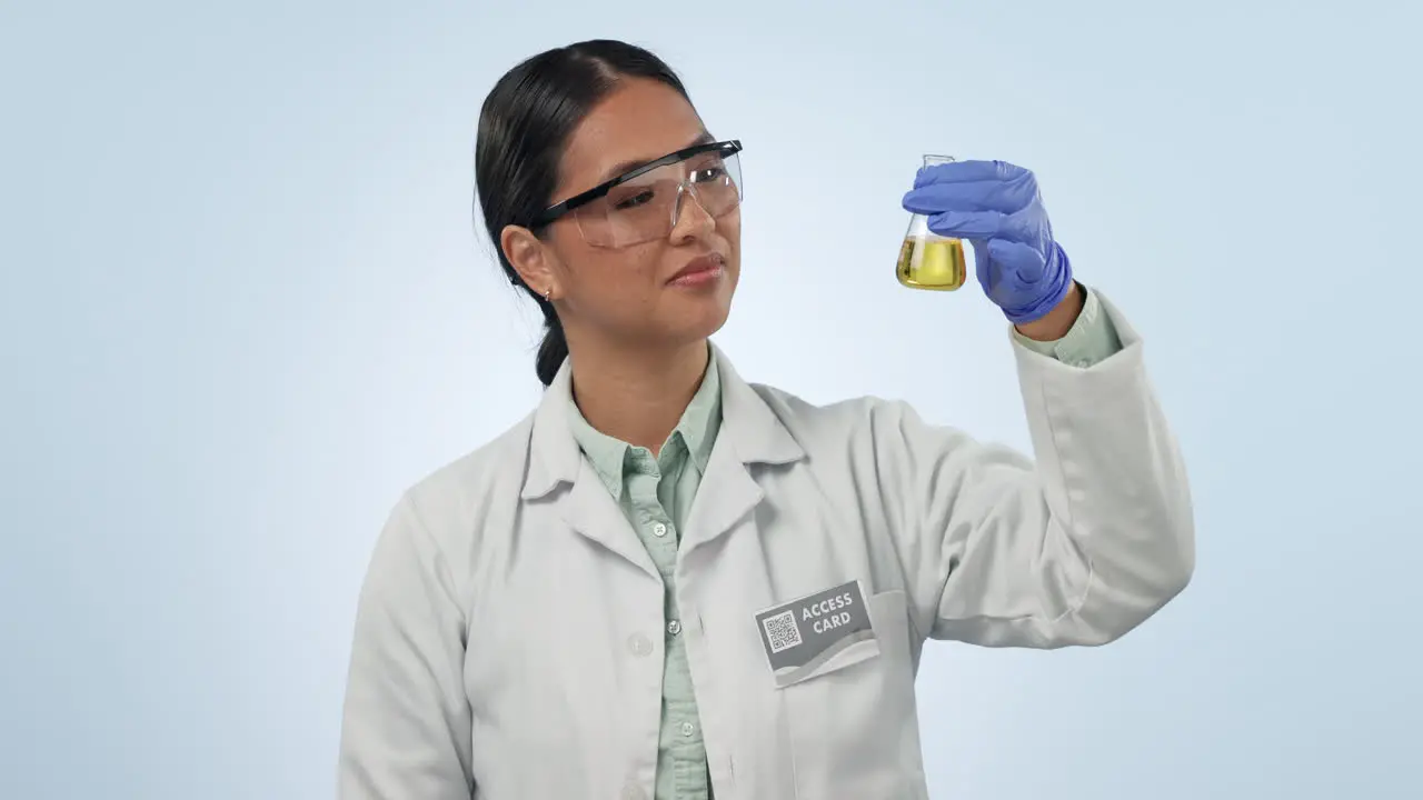 Studio woman or scientist with glass