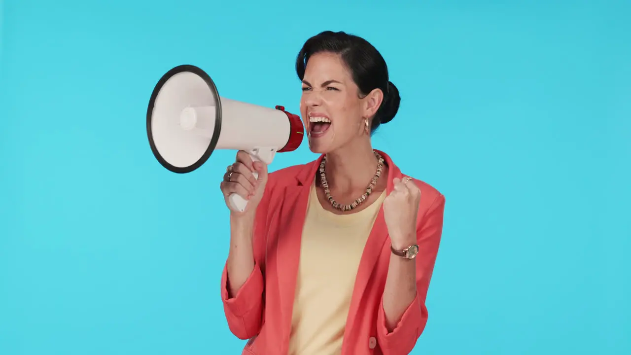 Studio screaming or woman with megaphone