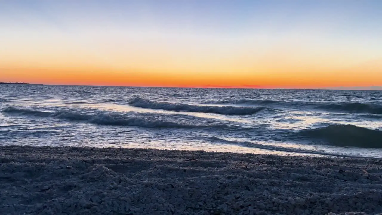 relaxing shot of beach with seashells during sunset in mexico