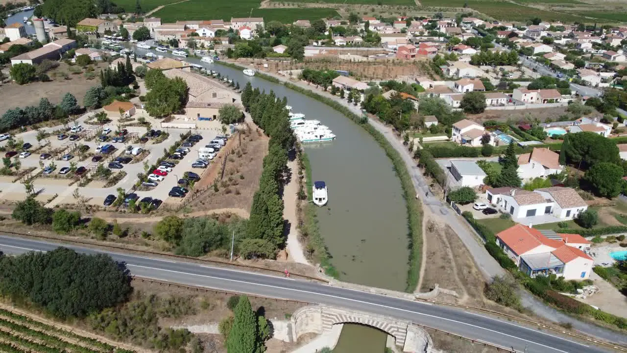 Moored boats at Le Somail Canal Du Midi france