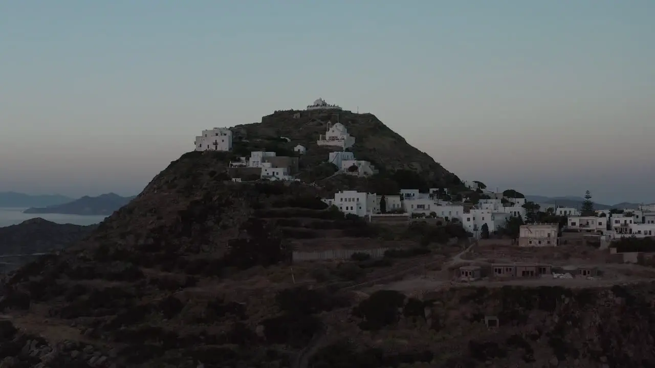 Greece Village Built on Island Mountain Site Aerial View