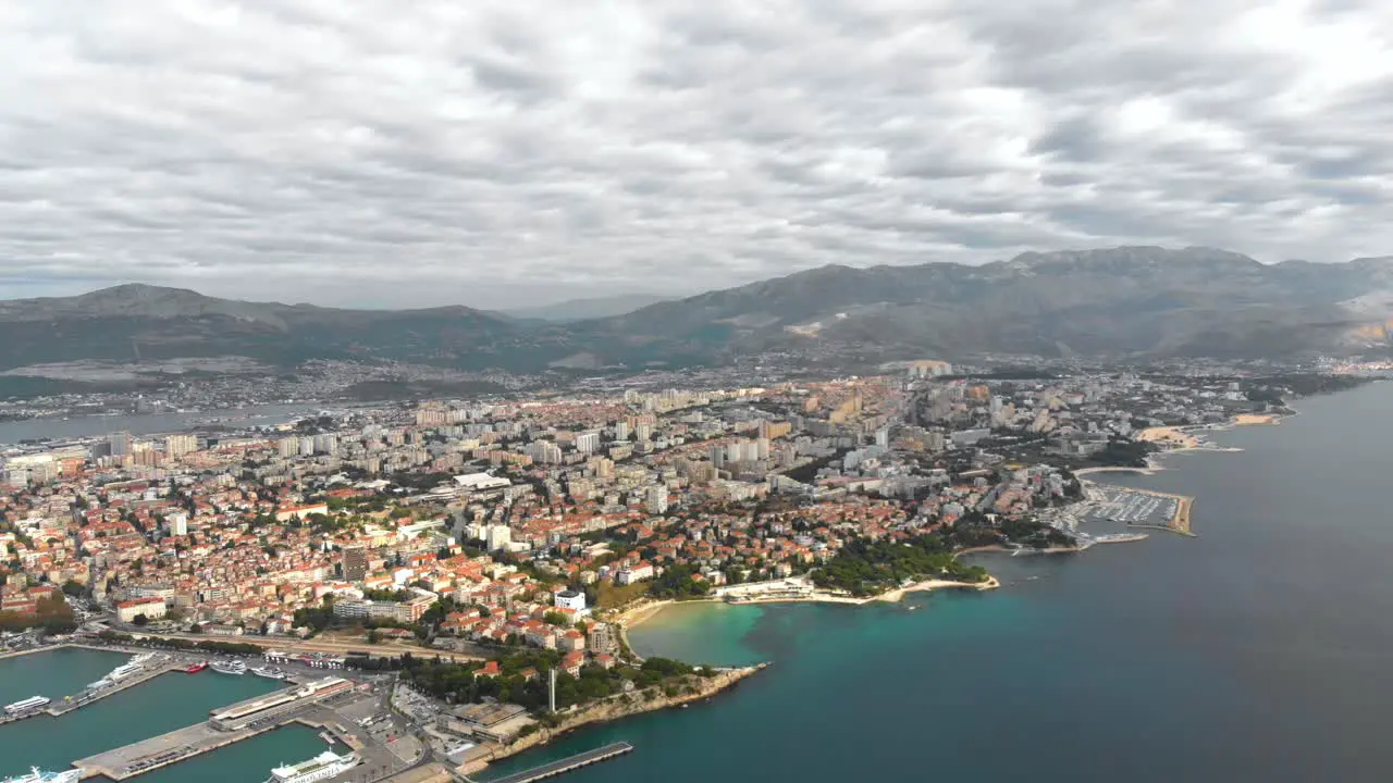 Beautiful Croatia Aerial Footage of Split City Tropical Beach Coast