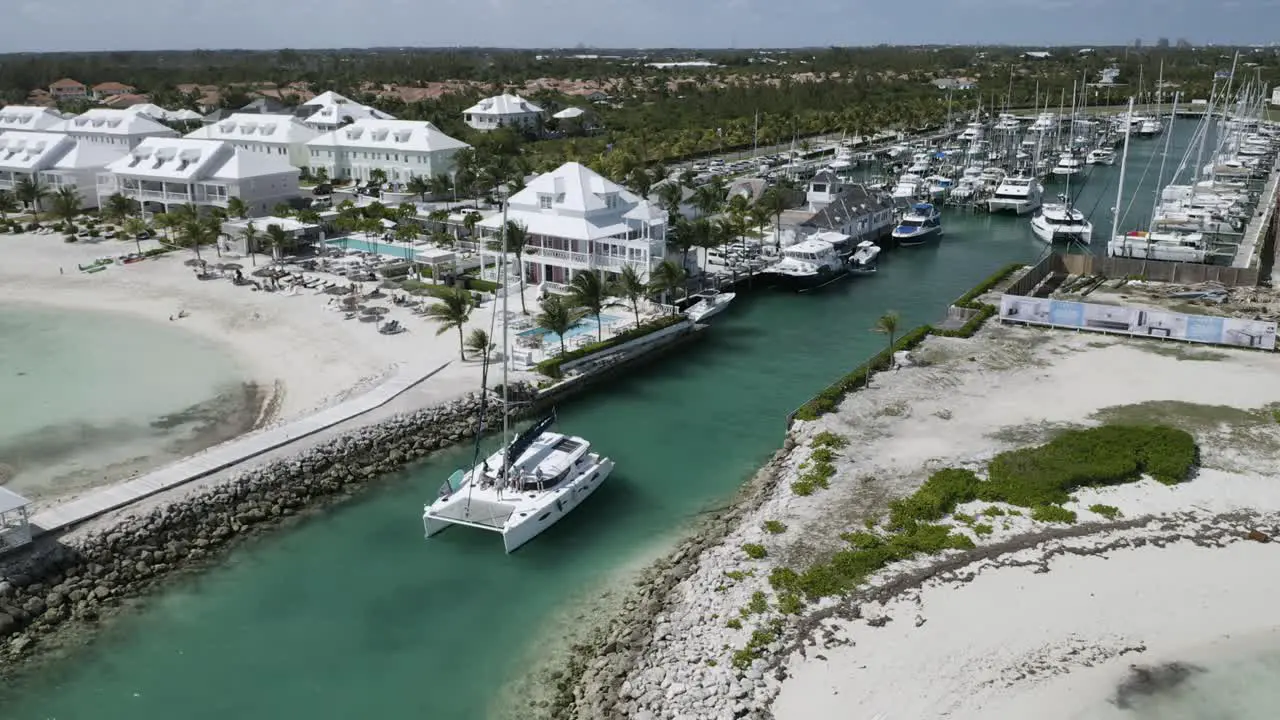 Sailboat in Boat Marina in Bahamas Tropical Environment Aerial Drone