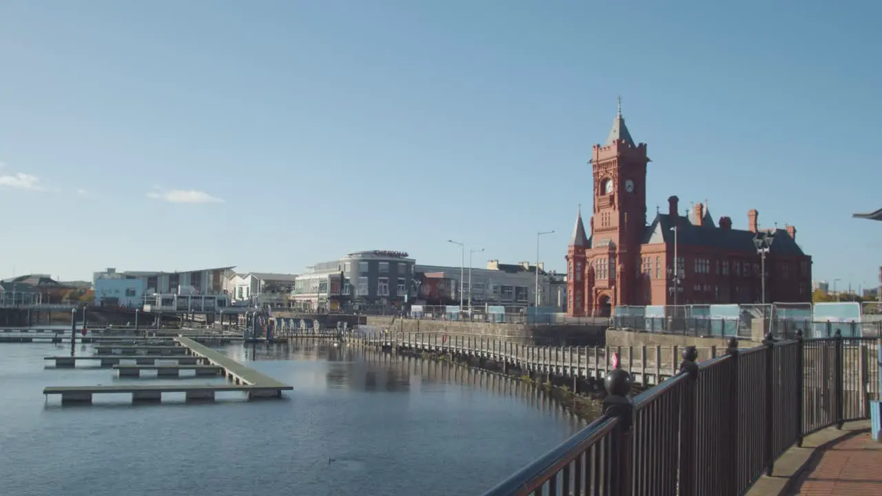 View Across Cardiff Bay To Pierhead Building In Wales