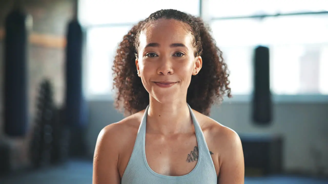 Fitness gym and portrait of woman with smile