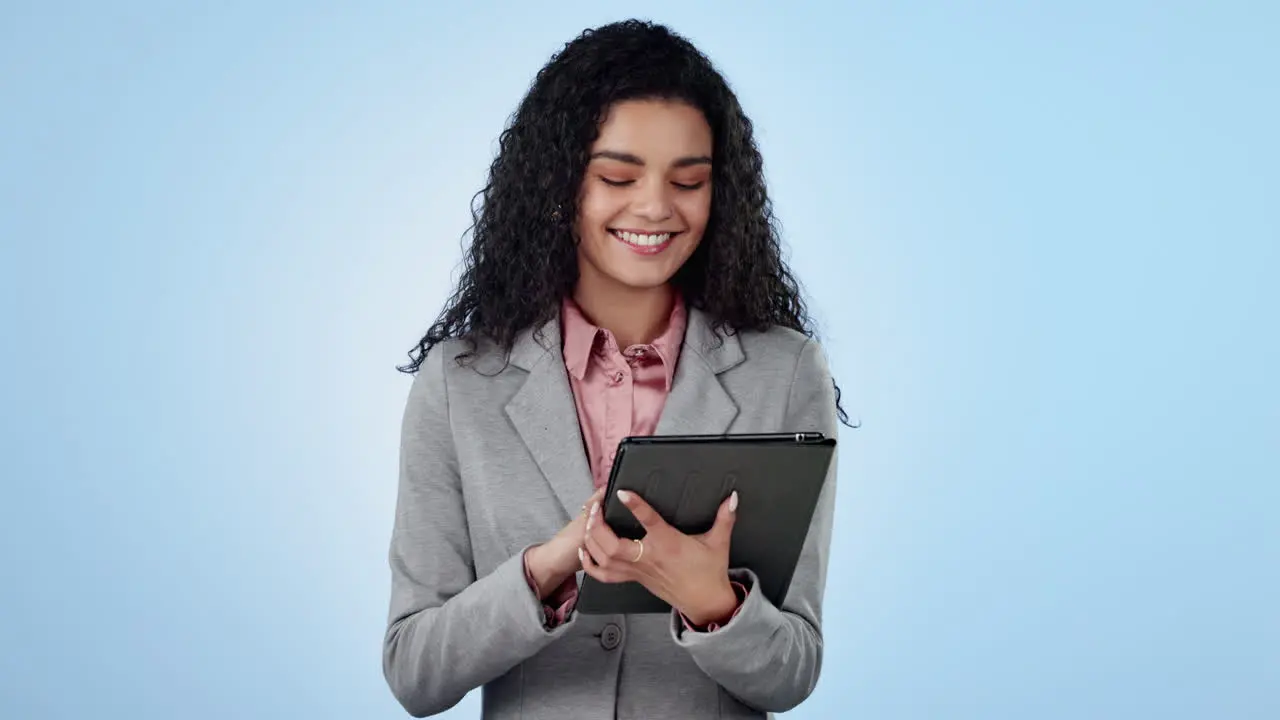 Business woman and tablet in studio for search