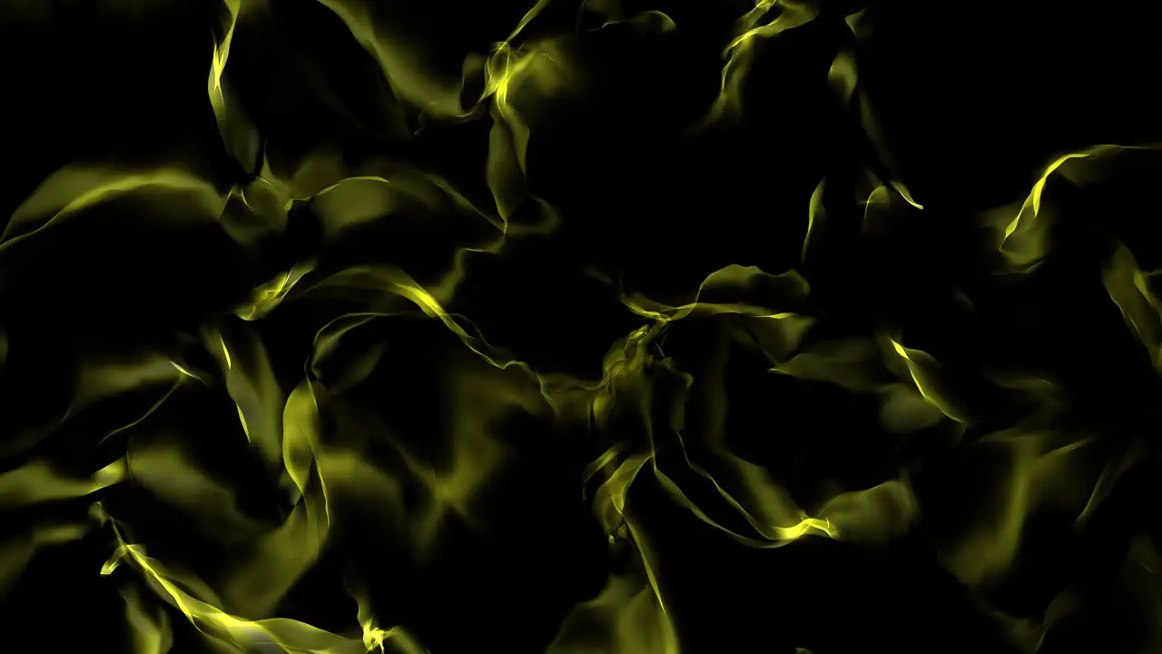 Waving yellow psychedelic dark physical smoke on black gradient