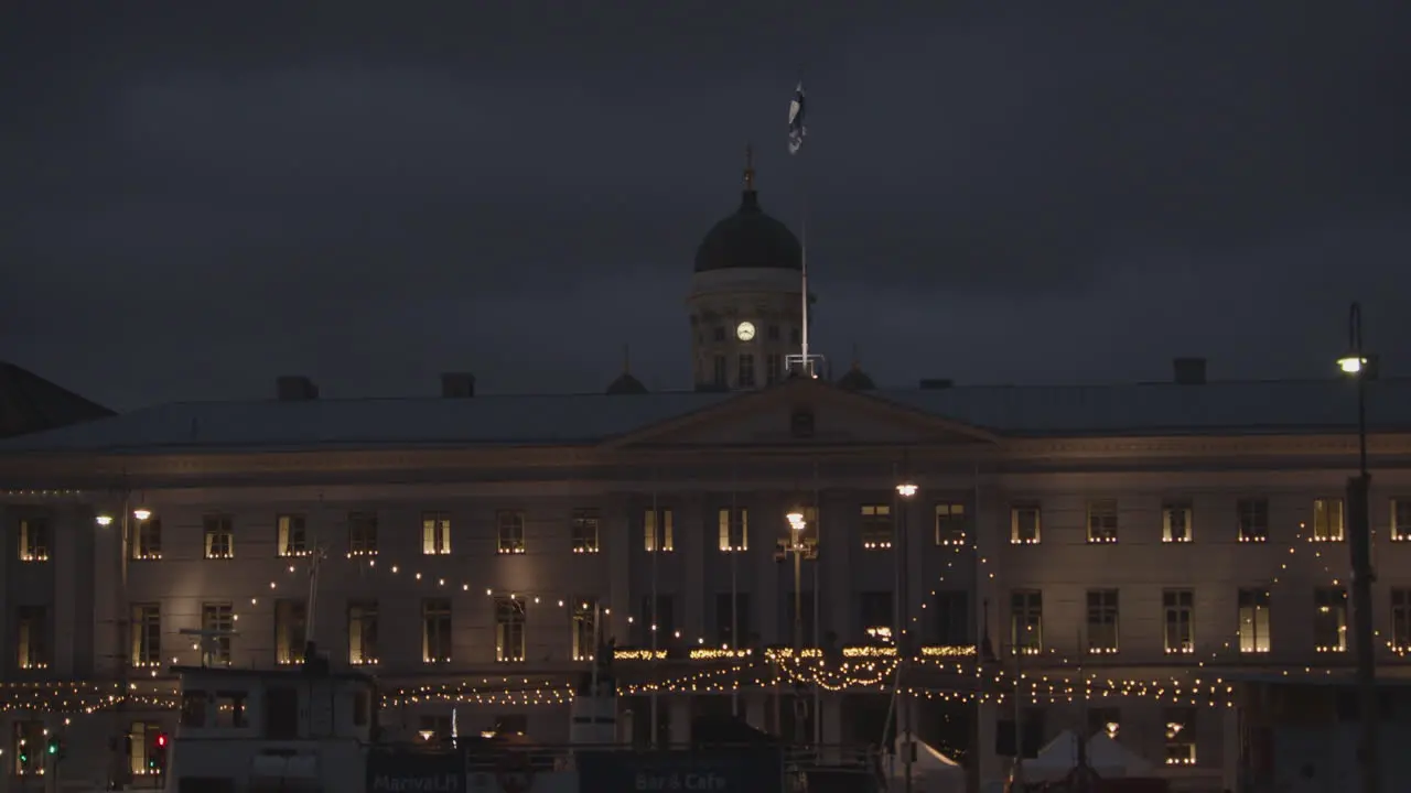 Helsinki Cathedral and waving Finnish flag Finland landmark