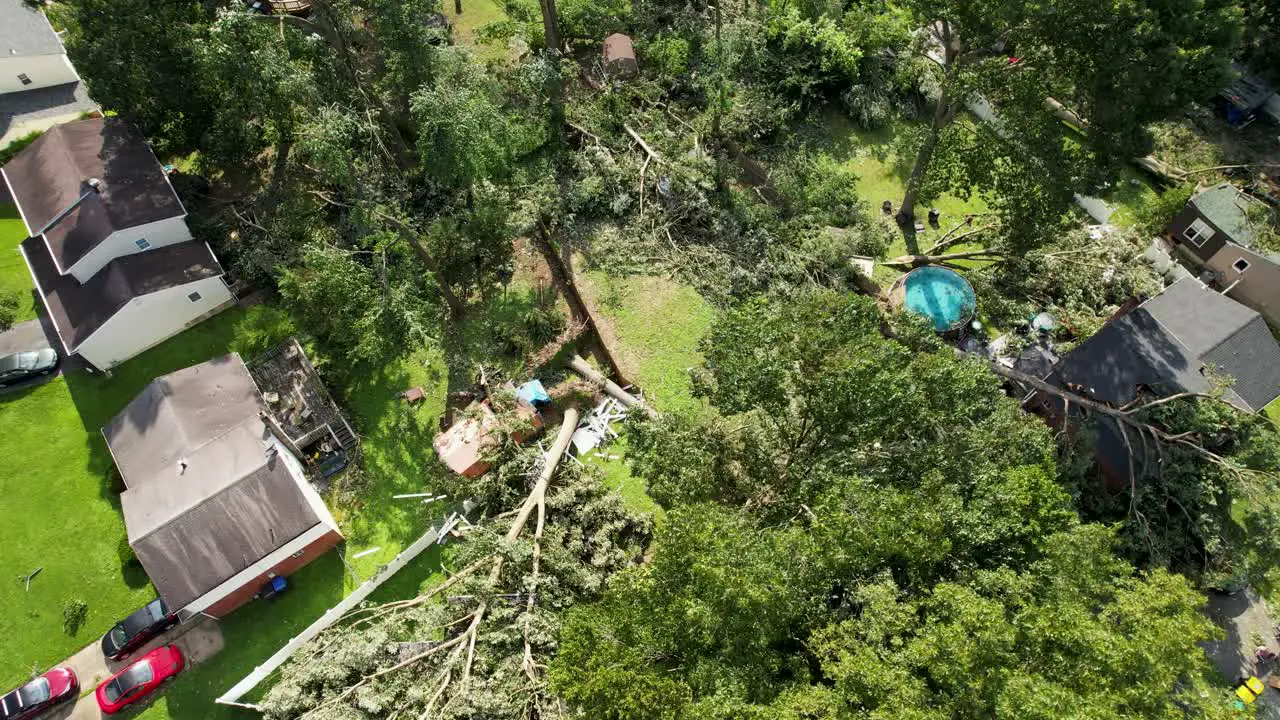 drone pan down to storm tornado wind damage